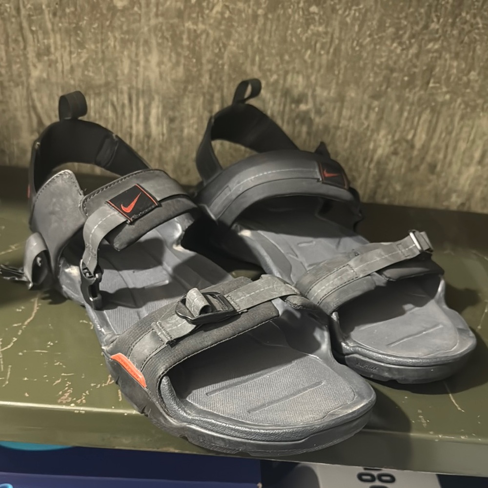 Nike Black and Gray Adjustable Sandals